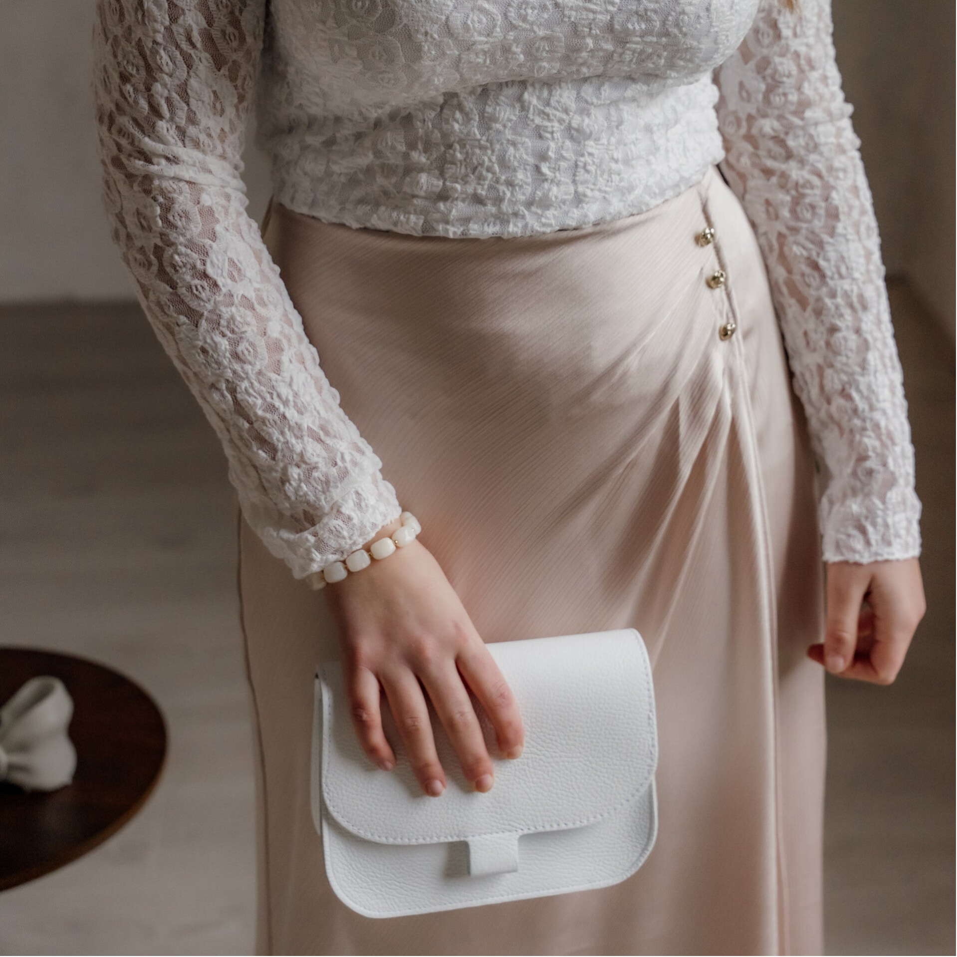 La Flor tas Flora Leer - wit