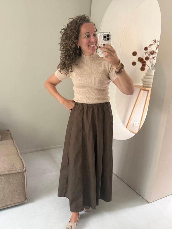 La Flor katoenen midi rok choco