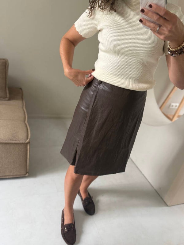 La Flor leather look rok - bruin