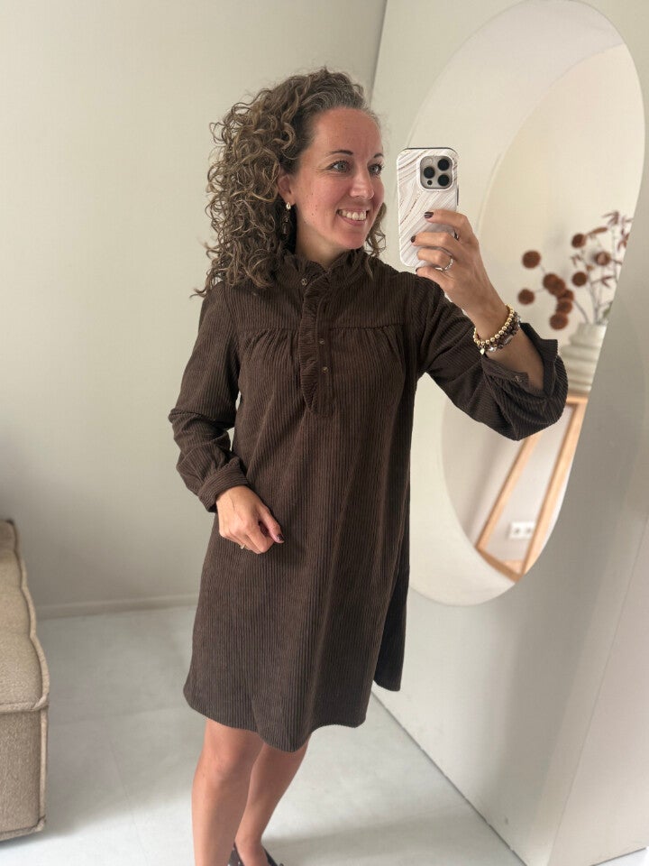 La Flor corduroy jurk bruin