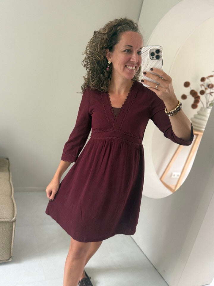 La Flor broderie jurk bordeaux