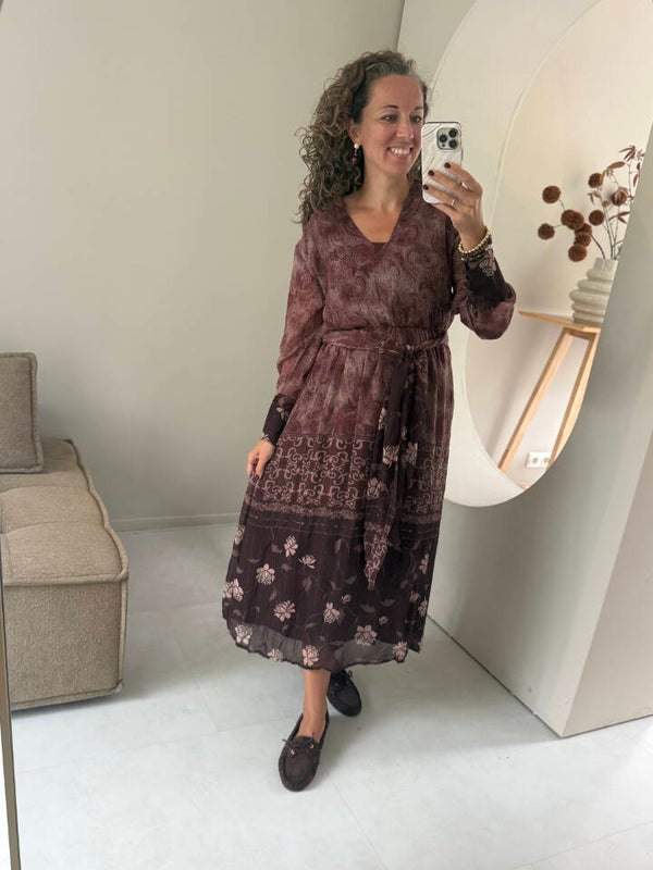 La Flor maxi jurk print burgundy