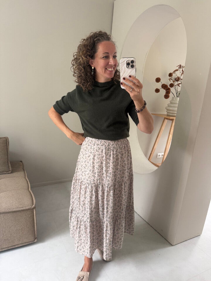 La Flor midi rok bloemenprint beige
