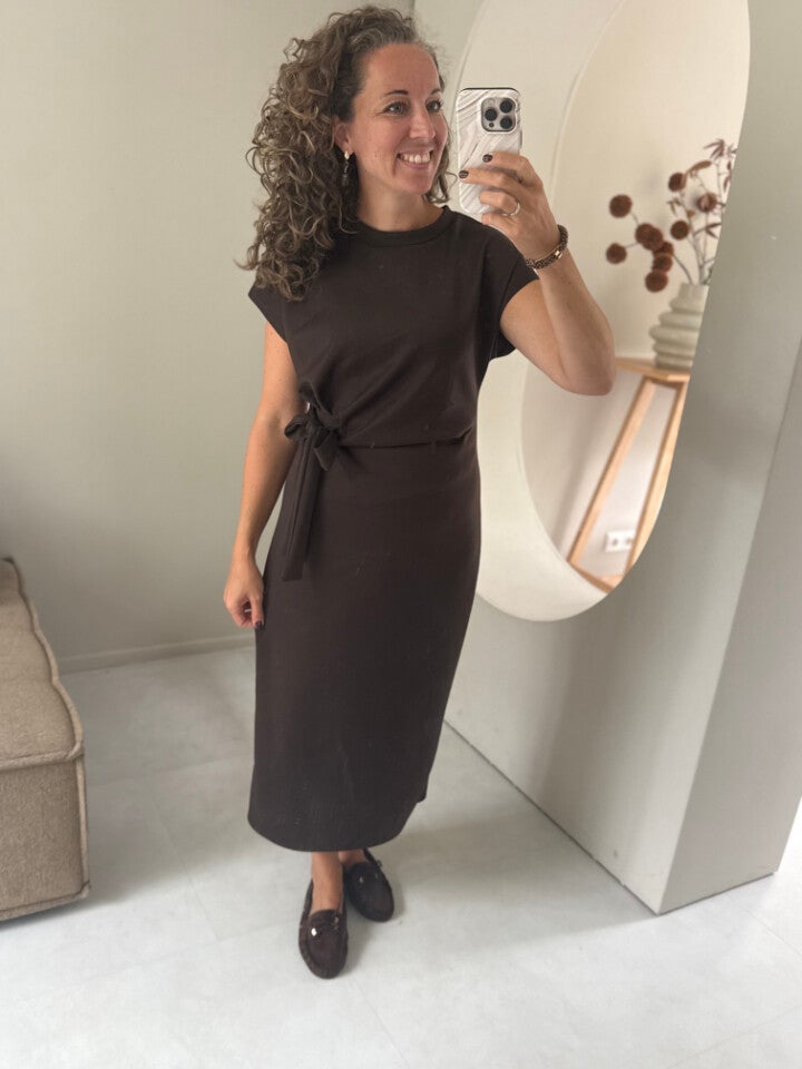 La Flor maxi jurk strik - choco