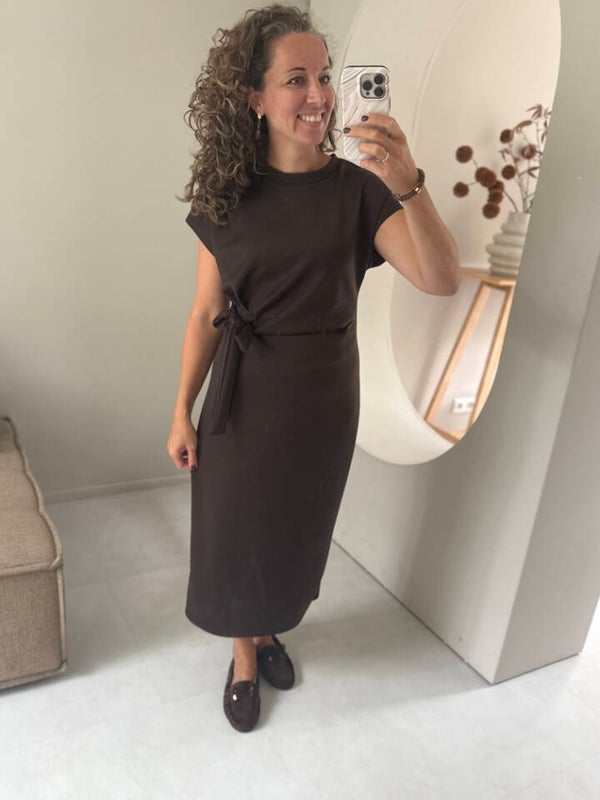 La Flor maxi jurk strik - choco