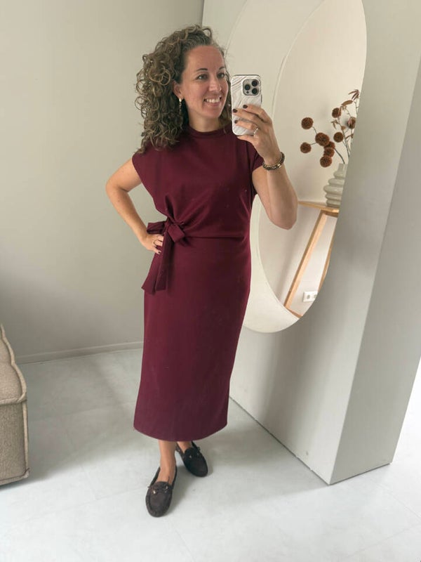 La Flor maxi jurk strik - bordeaux