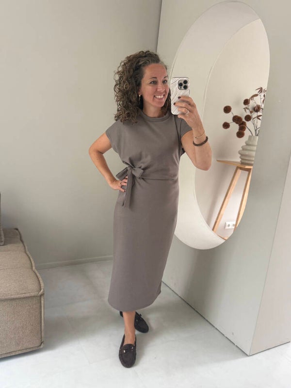 La Flor maxi jurk strik - taupe