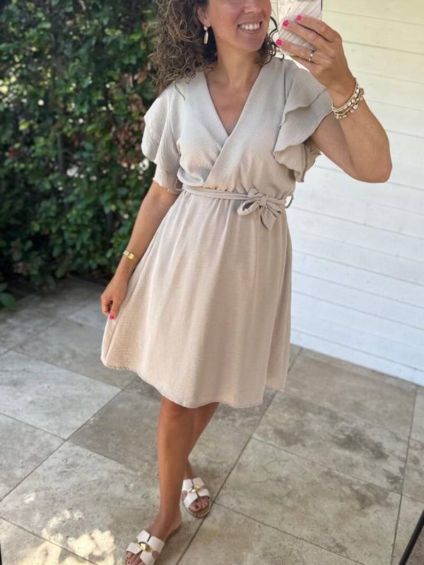 Azzurro jurk strikceintuur beige
