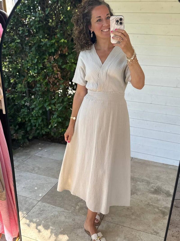 La Flor mousseline maxi jurk beige