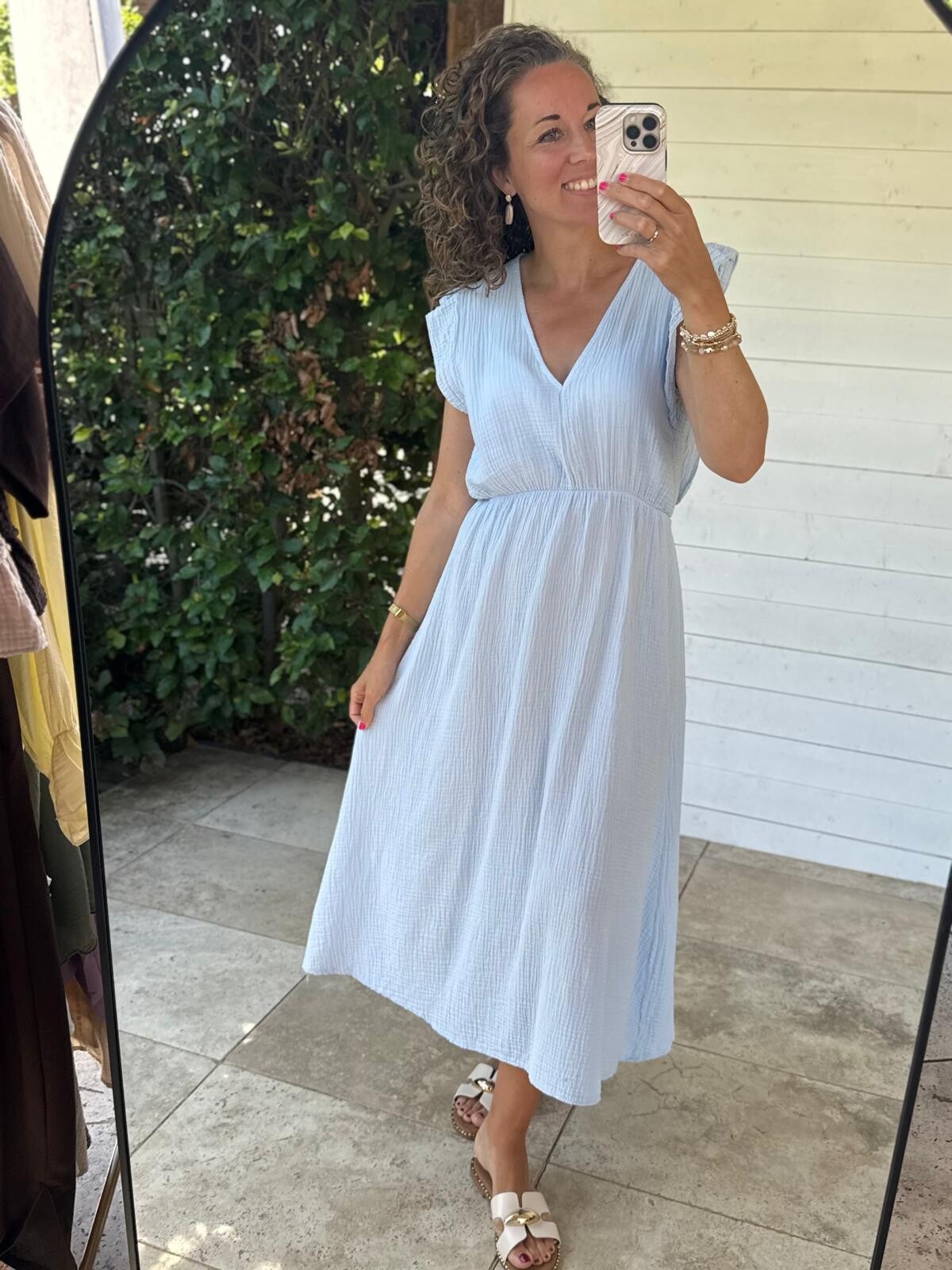 La Flor mousseline zomerjurk lichtblauw