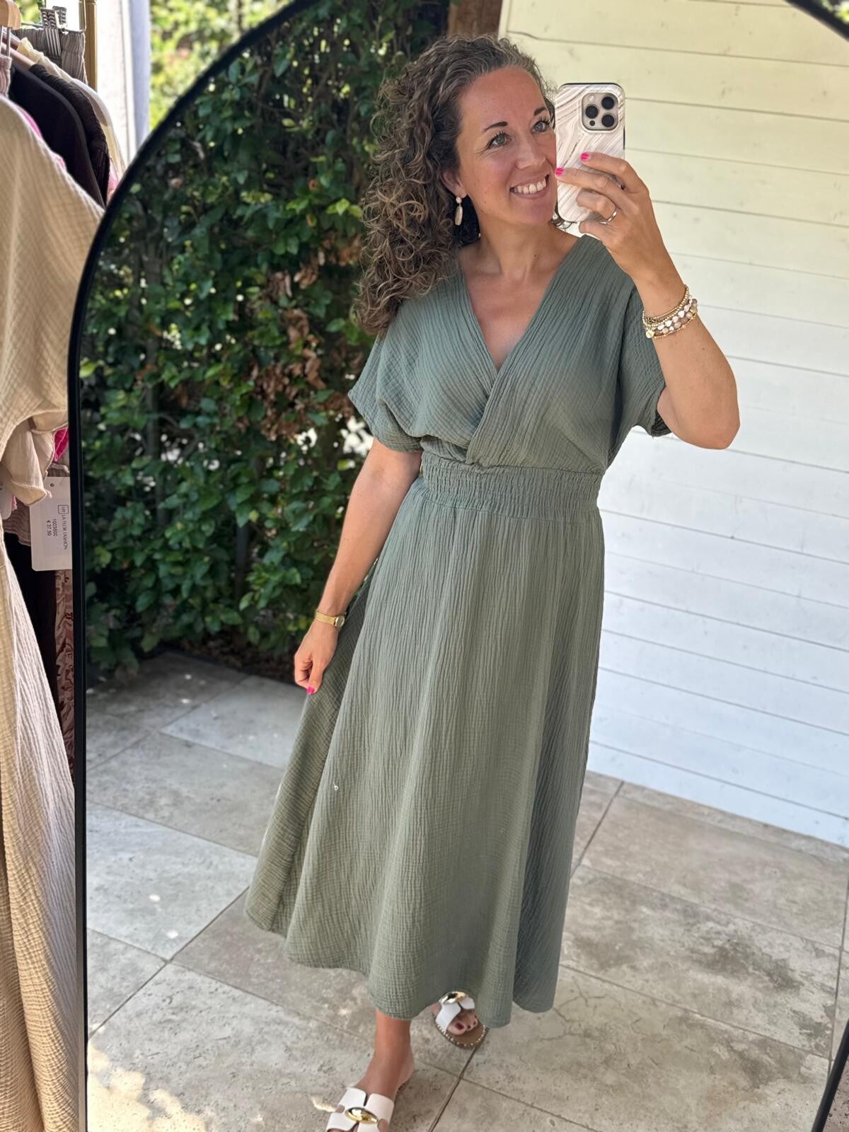 La Flor mousseline maxi jurk groen
