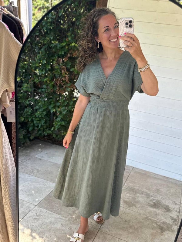 La Flor mousseline maxi jurk groen