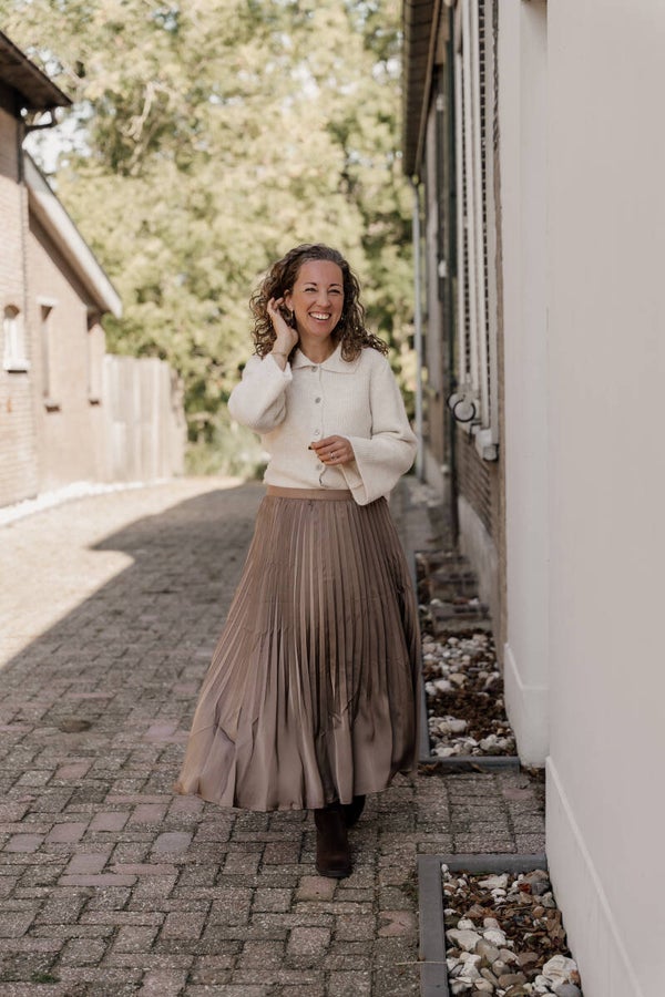 La Flor plissé rok satijn - taupe