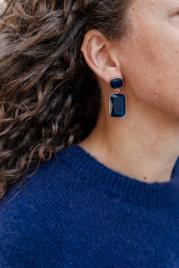 La Flor statement oorbellen donkerblauw