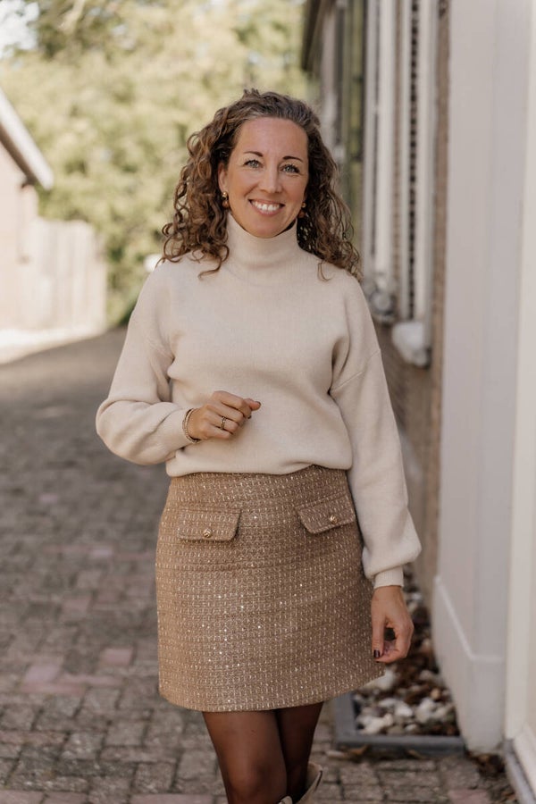 La Flor lurex rokje camel