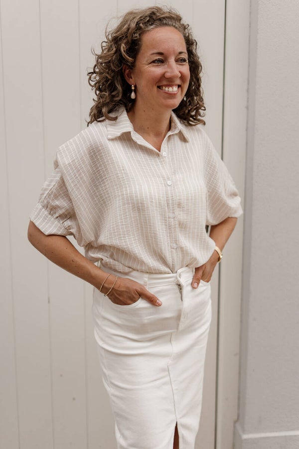 Azzurro blouse streep - beige