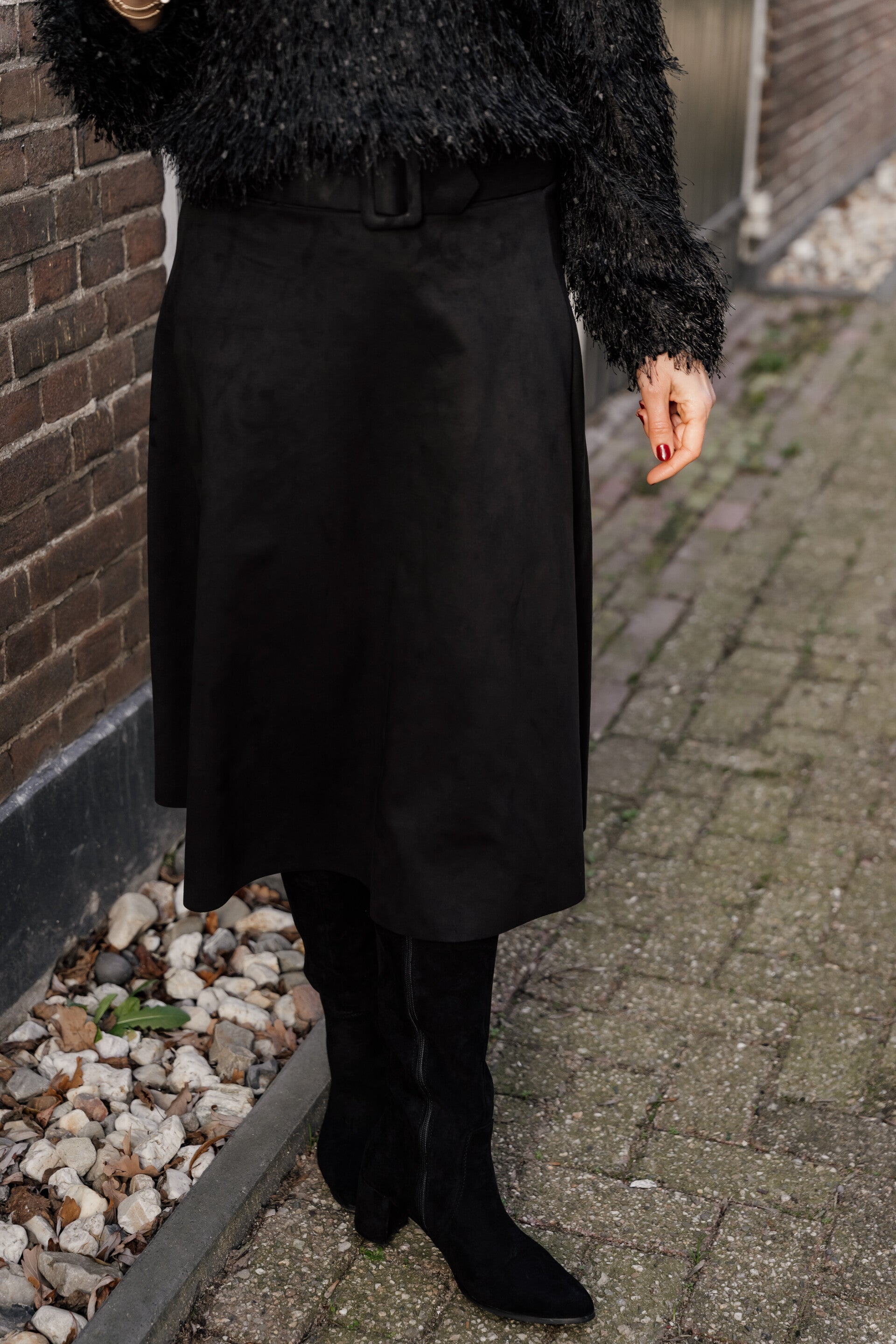 La Flor suède rok ceintuur - zwart