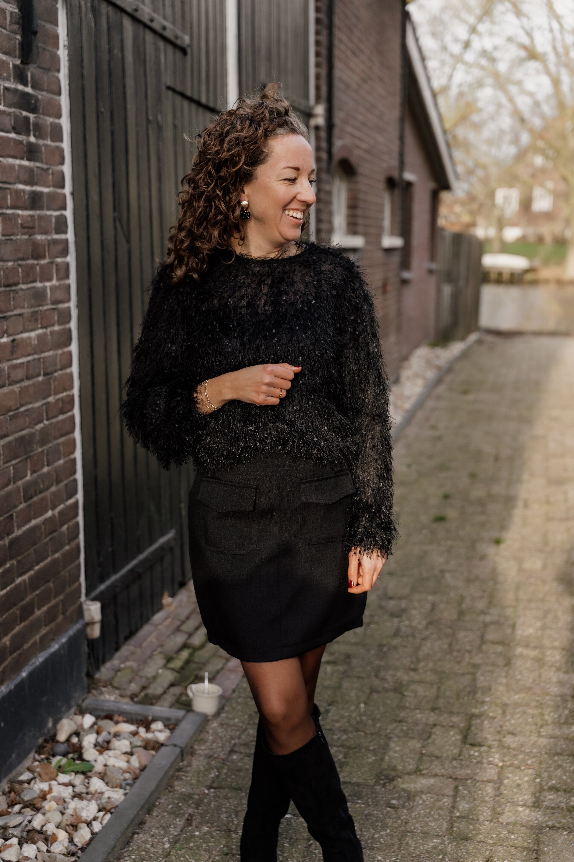 Azzurro blouse feather - zwart