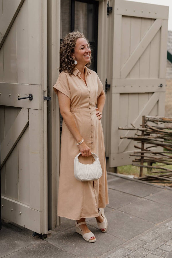 La Flor lange jurk linnen - licht camel
