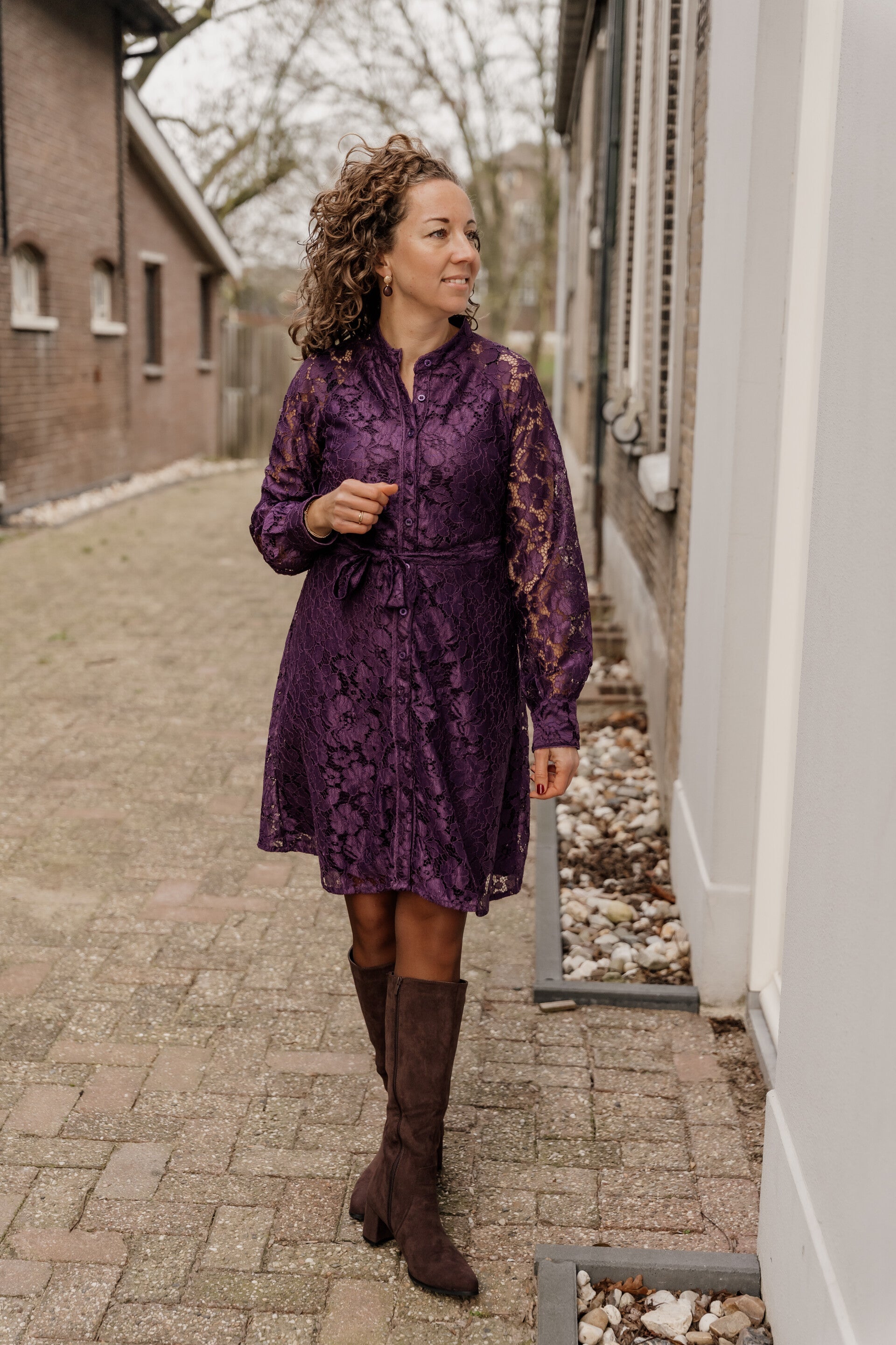 La Flor lace jurk paars