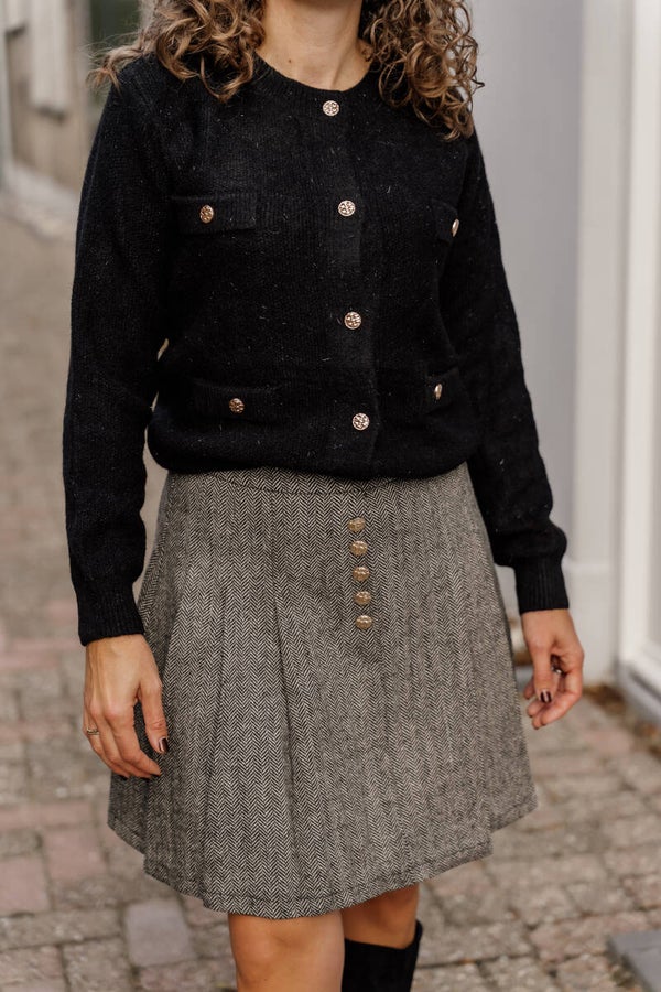 La Flor tweed plooien rokje - gemêleerd zwart
