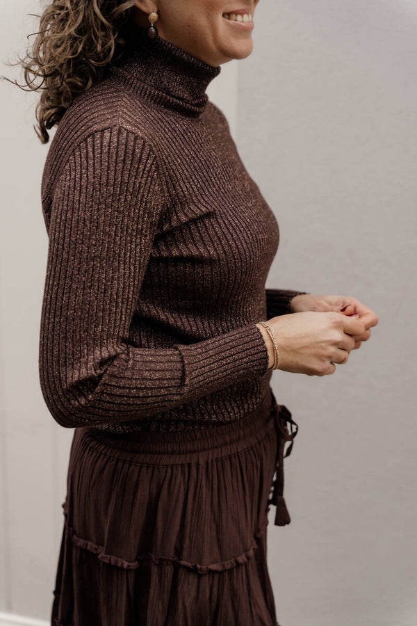 La Flor trui met col sparkle bruin