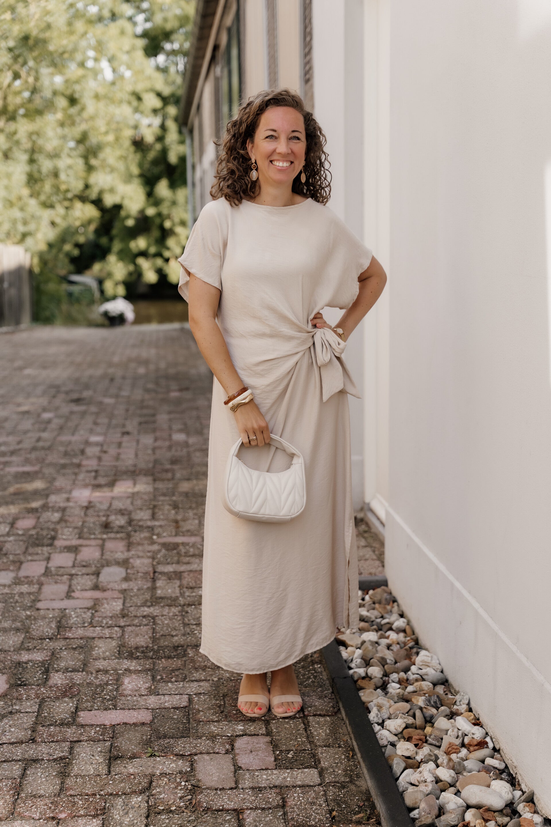 Azzurro midi jurk strik - beige