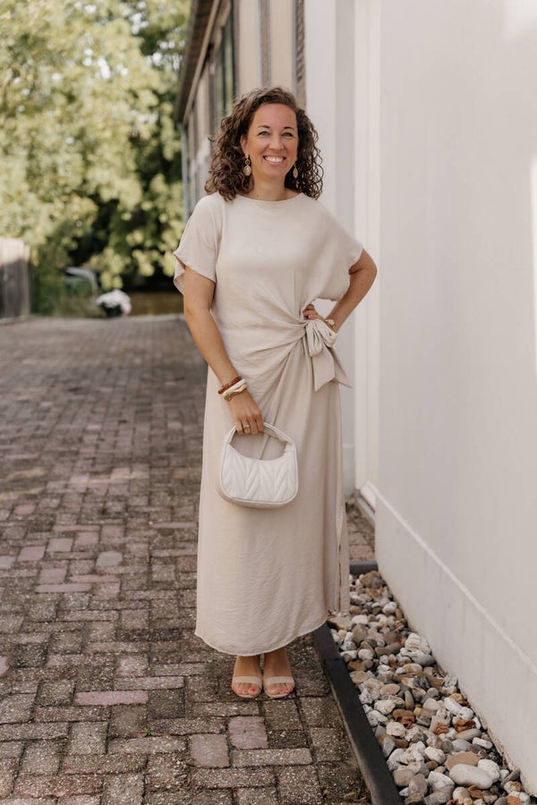 Azzurro midi jurk strik - beige