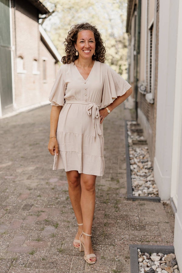 La Flor jurk gouden knopen - beige