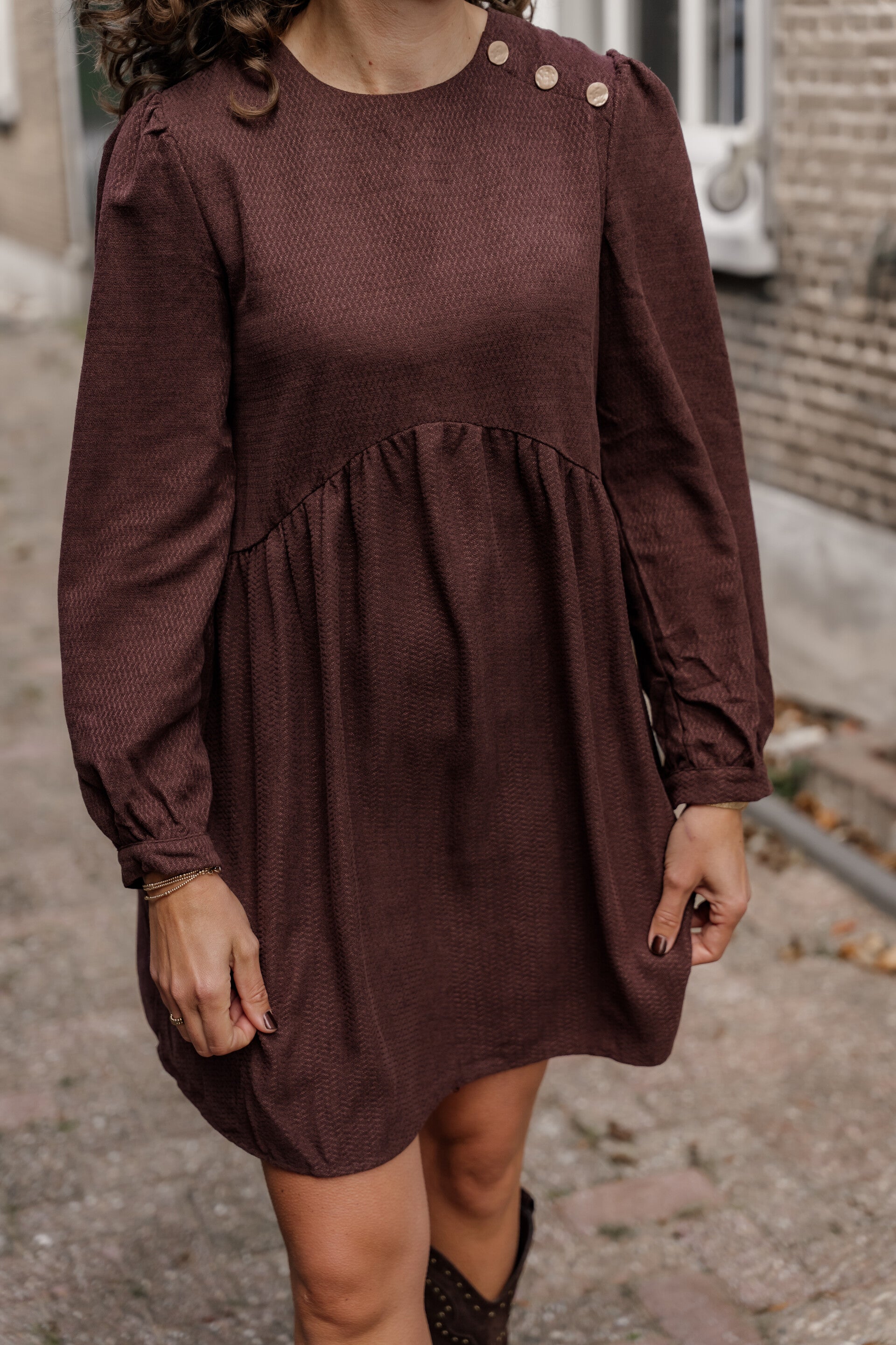 La Flor jurk bruin dikke stof