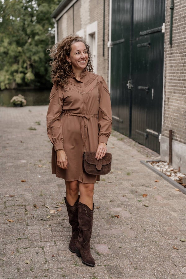 Azzurro travelstof jurk ceintuur - bruin