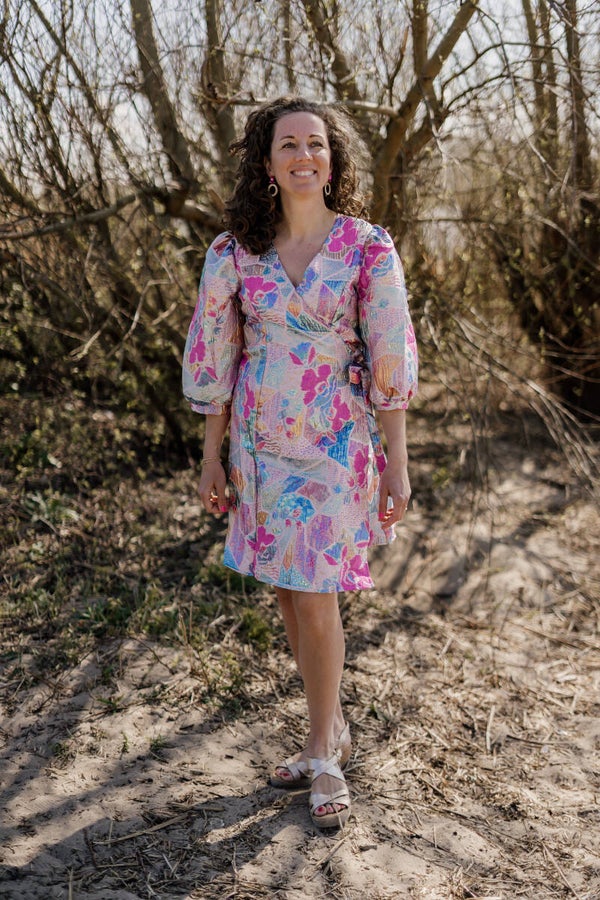 Azzurro jurk metallic print - blauw