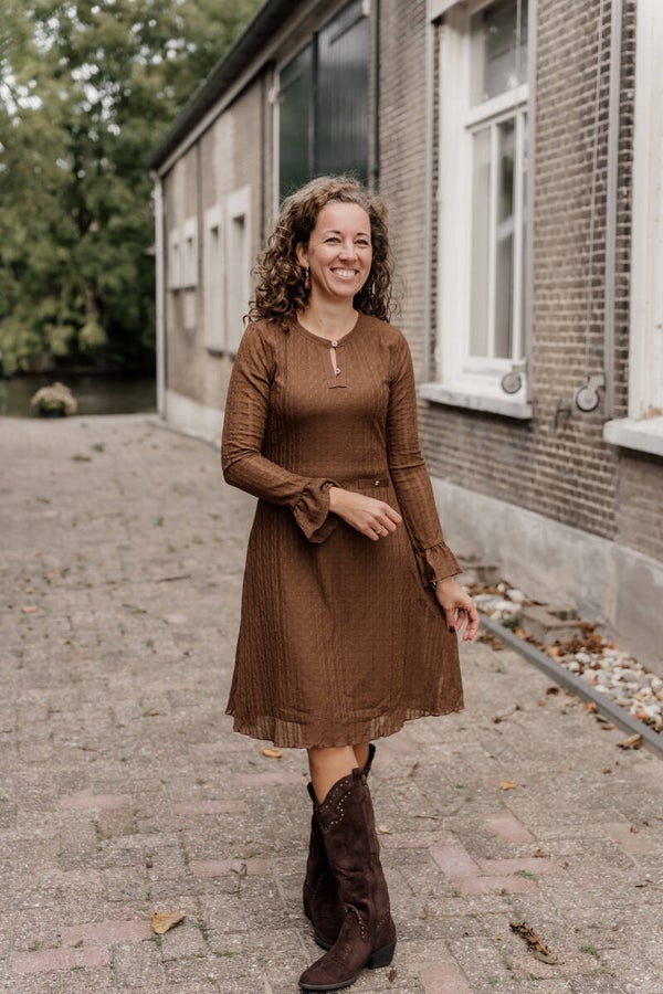 La Flor midi jurk a-lijn - camel