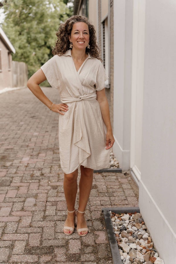 Azzurro knot blouse jurkje - beige