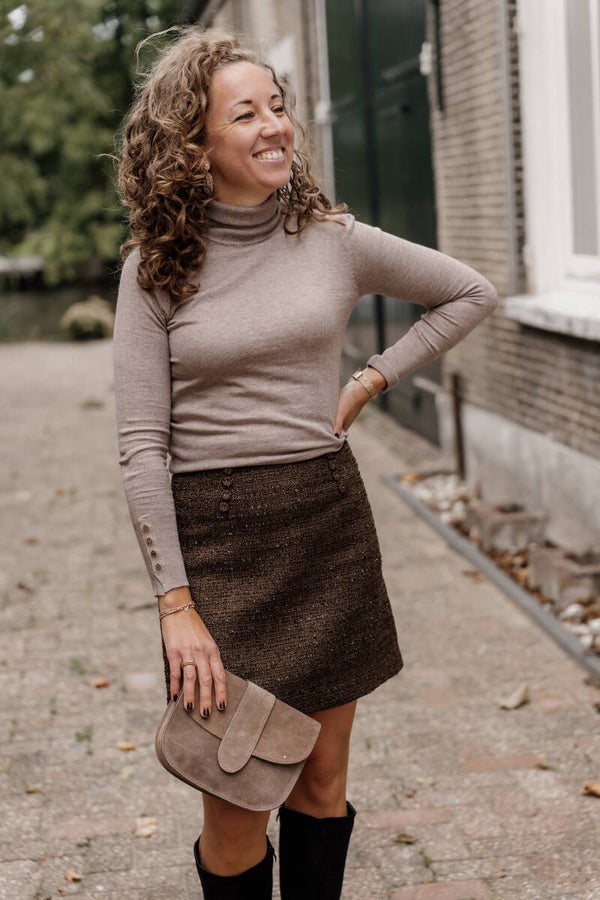 La Flor top col gouden knoopjes - taupe