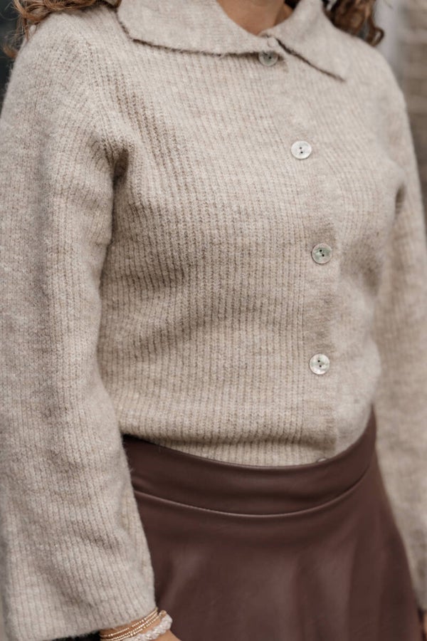 La Flor vest met kraag - zand