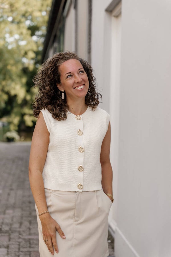 La Flor gebreide top gouden knopen - zand