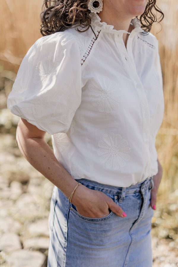 La Flor blouse korte mouw - wit