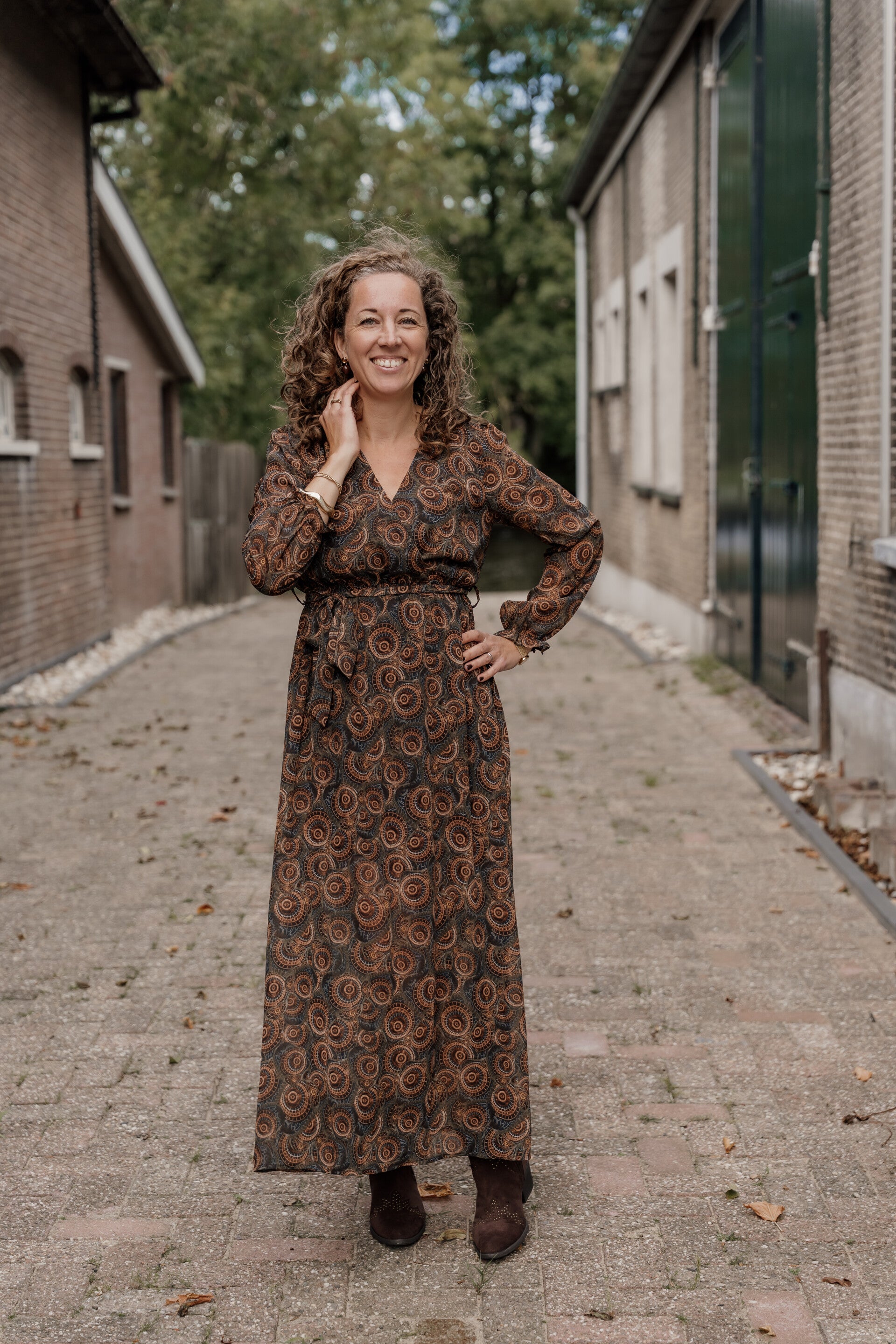 La Flor maxi jurk print - bruin