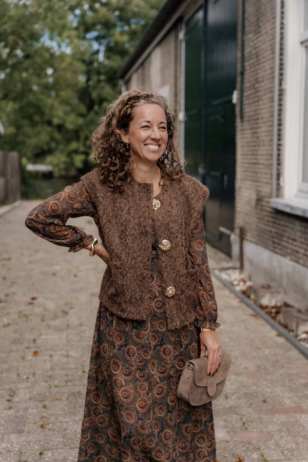 La Flor gilet gouden knopen - bruin