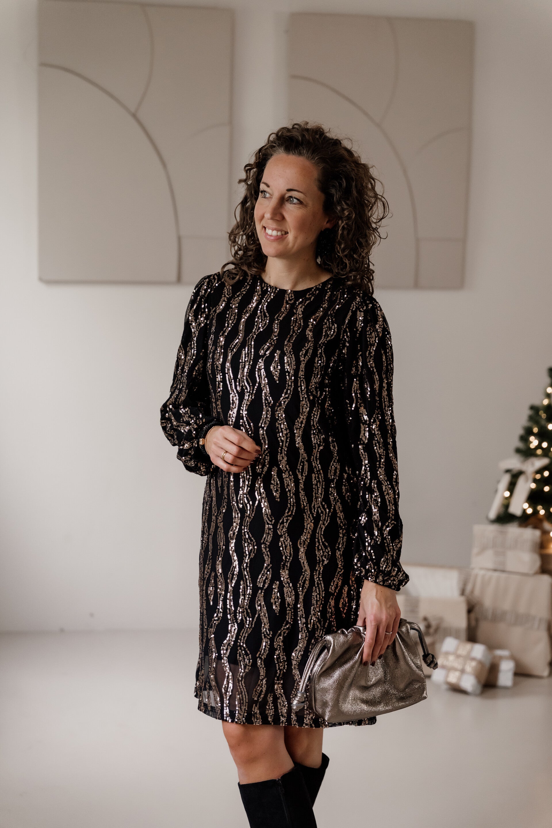 Azzurro jurk pailletten zwart-goud