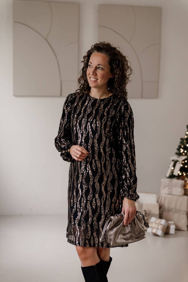 Azzurro jurk pailletten zwart-goud