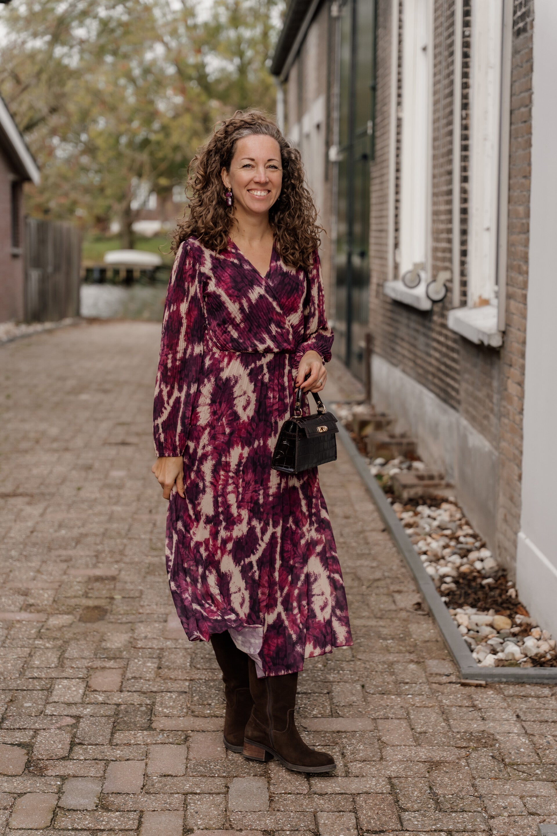 La Flor maxi jurk print bordeaux