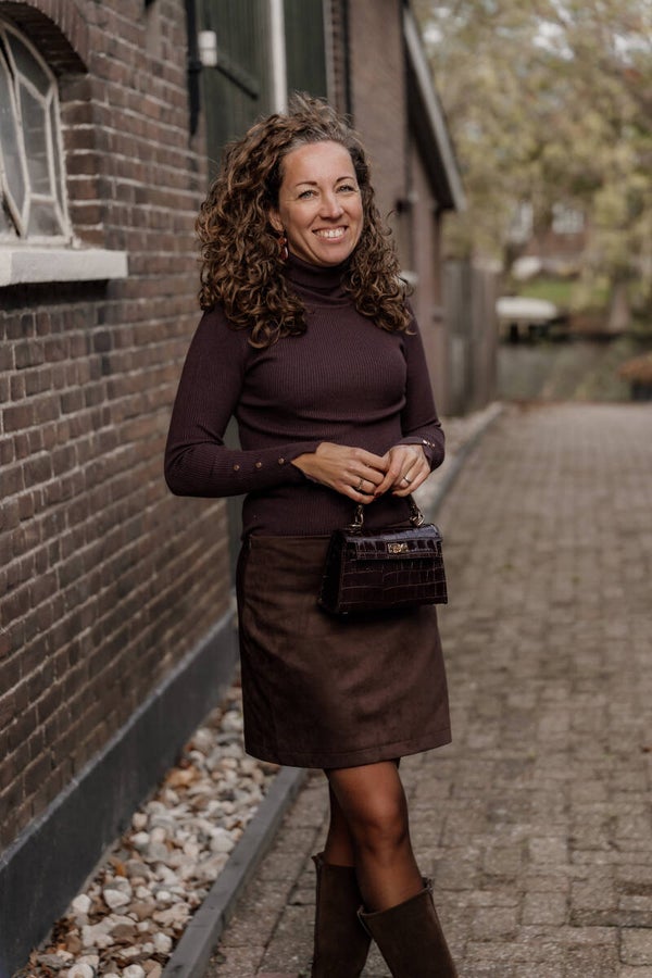 La Flor kort rokje suède - donkerbruin