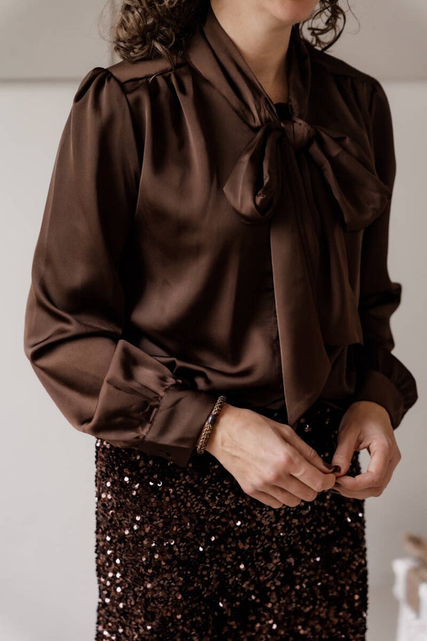 La Flor blouse satijn donkerbruin
