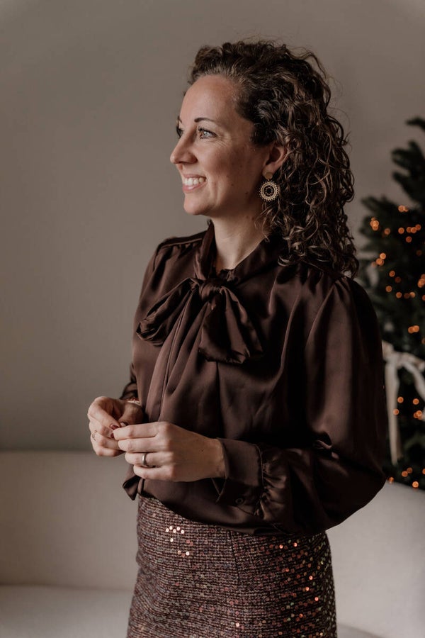La Flor blouse satijn donkerbruin