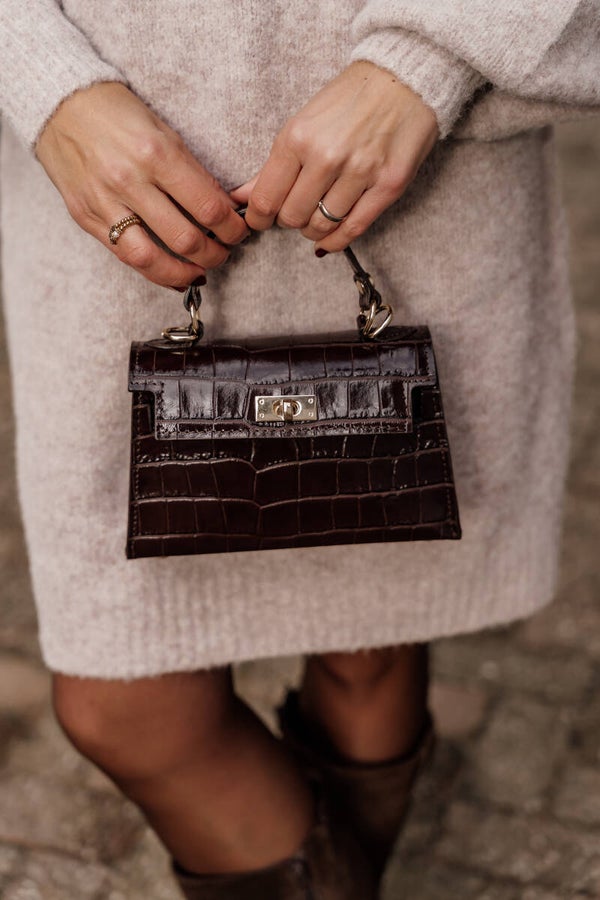 La Flor leren tas Grace croco - donkerbruin