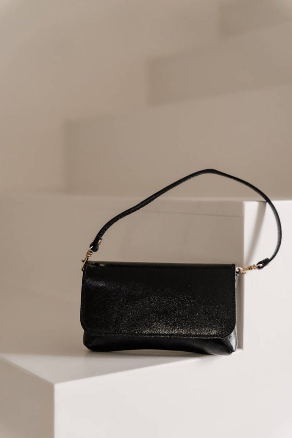 La Flor Tas Lara Leer - metallic zwart