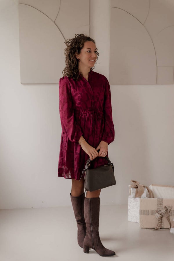 La Flor jurk print bordeaux