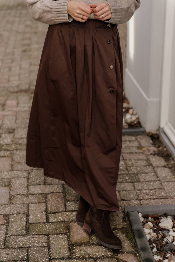 La Flor midi rok knopen - choco